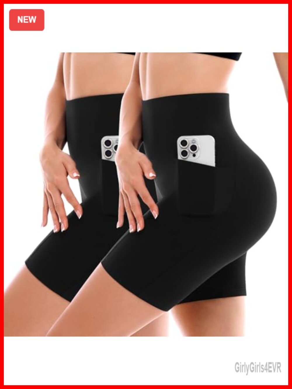 2 Pack Biker Shorts High Waisted with Pockets 4-Way Stretch